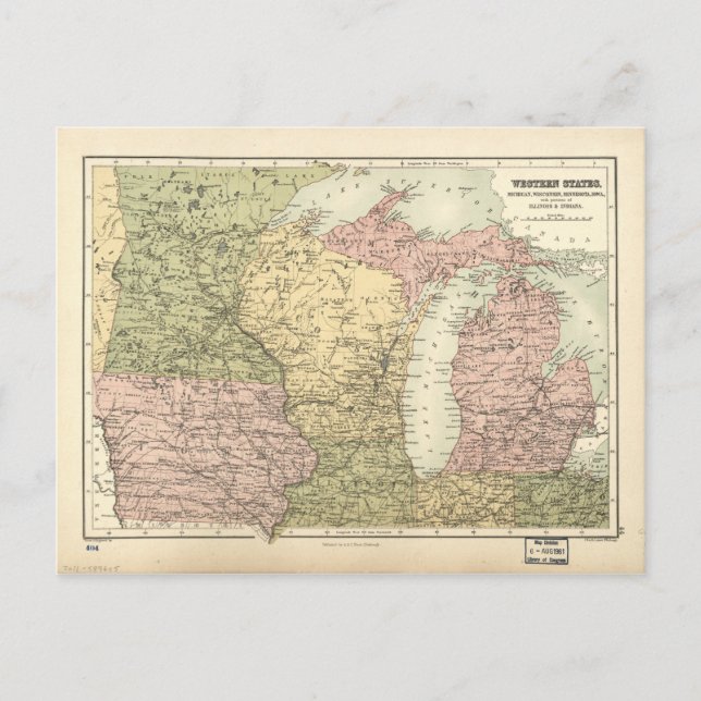 Karta i American MidWest (1873) Vykort (Framsida)