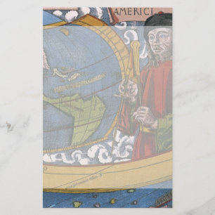 Karta i Amerika med Utforskaren Amerigo Vespucci Brevpapper