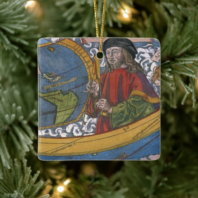 Karta i Amerika med Utforskaren Amerigo Vespucci Julgransprydnad Keramik (Träd)