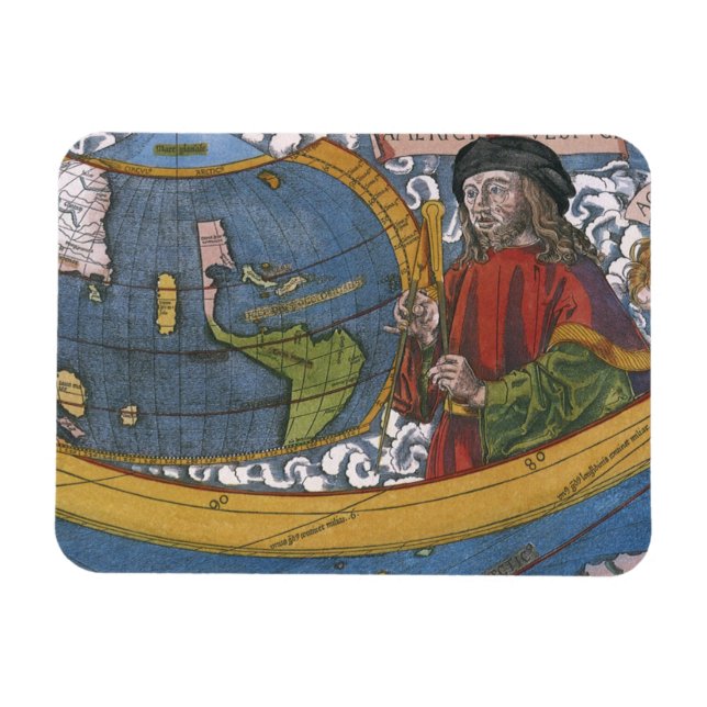 Karta i Amerika med Utforskaren Amerigo Vespucci Magnet (Horisontell)