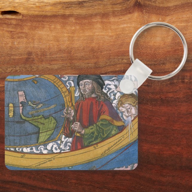 Karta i Amerika med Utforskaren Amerigo Vespucci Nyckelring (Framsida)