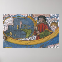 Karta i Amerika med Utforskaren Amerigo Vespucci