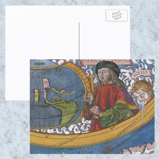 Karta i Amerika med Utforskaren Amerigo Vespucci Vykort (Skapare uppladdad)