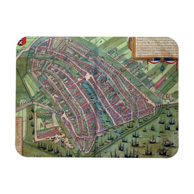 Karta i Amsterdam, från Civitates Orbis Terrarum Magnet (Horisontell)
