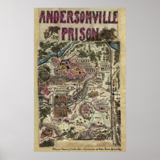 Karta i Andersonvillefängelset Civil Krig Poster