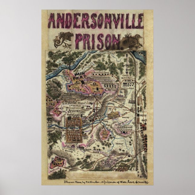 Karta i Andersonvillefängelset Civil Krig Poster (Framsidan)