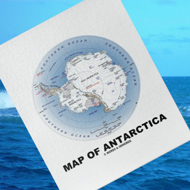 Karta i Antarktis (geografi) Pussel (Map of Antarctica jigsaw puzzle for any puzzle fan featuring the world's southernmost continent)