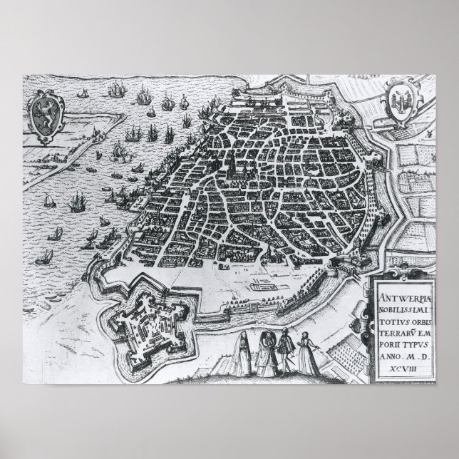 Karta i Antwerpen, 1598 Poster (Framsidan)