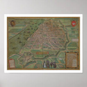 Karta i Antwerpen från Civitates Orbis Terrarum av Poster