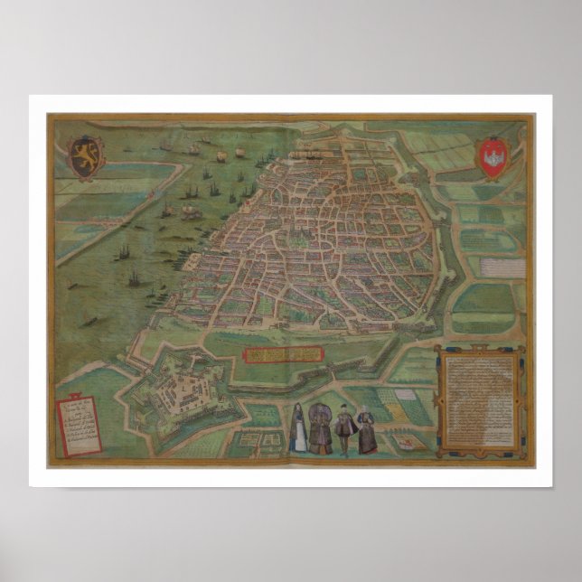 Karta i Antwerpen från Civitates Orbis Terrarum av Poster (Framsidan)