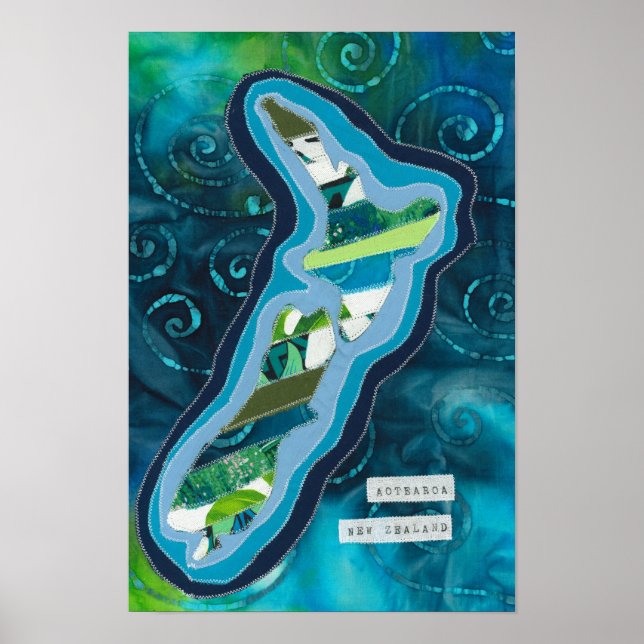 Karta i Aotearoa Nya Zeelands textilkonst Poster (Framsidan)