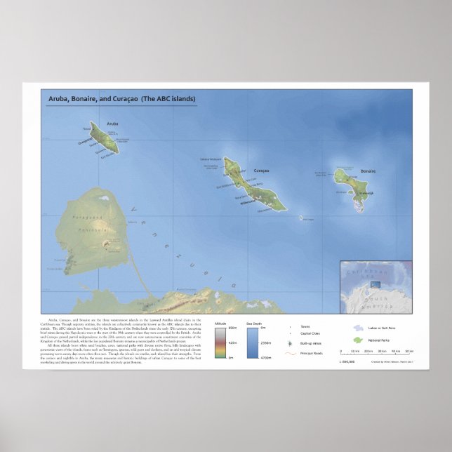 Karta i Aruba, Bonaire och Curaçao 1:500 000 Poster (Framsidan)