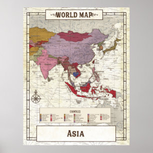 Karta i Asien Poster