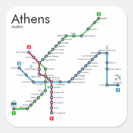 Karta i Atens tunnelbana Fyrkantigt Klistermärke