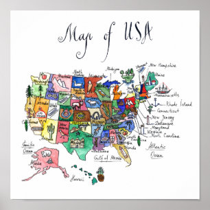 Karta i Attraktion i Förenta staterna Poster