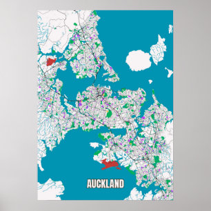 Karta i Auckland, Nya Zeeland Poster