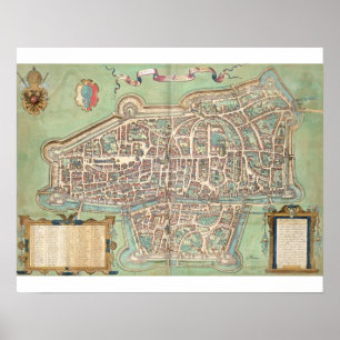 Karta i Augsburg från Civitates Orbis Terrarum b Poster