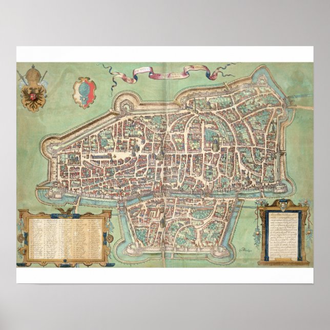 Karta i Augsburg från Civitates Orbis Terrarum b Poster (Framsidan)