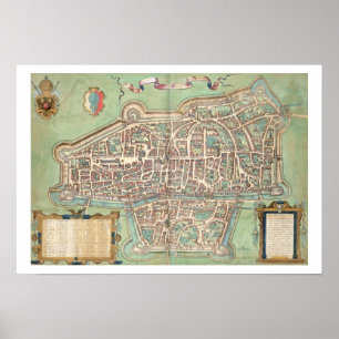 Karta i Augsburg från Civitates Orbis Terrarum b Poster