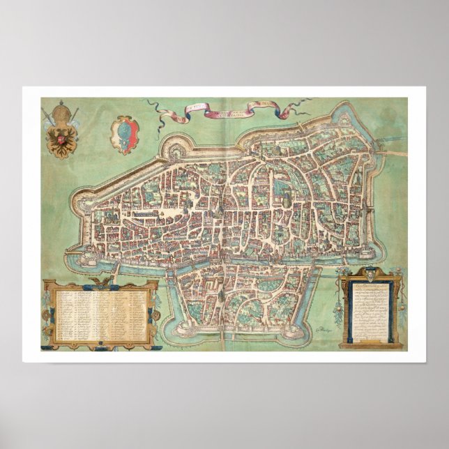 Karta i Augsburg från Civitates Orbis Terrarum b Poster (Framsidan)