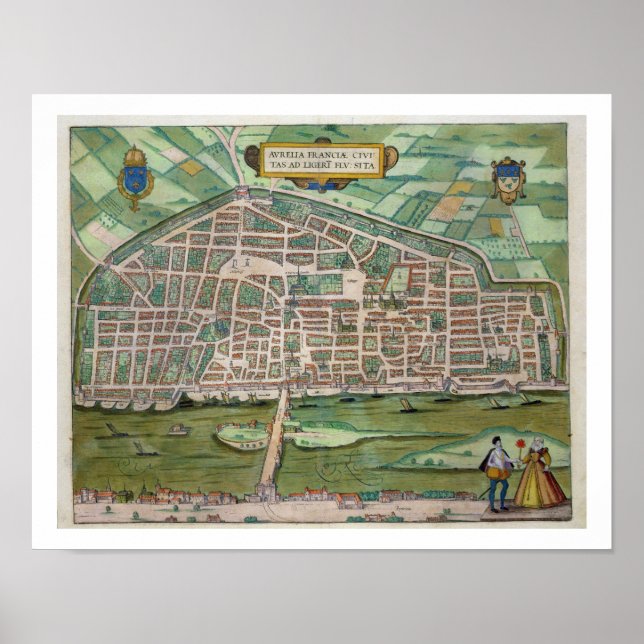Karta i Aurelia, från "Civitates Orbis Terrarum" a Poster (Framsidan)