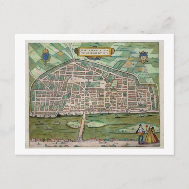 Karta i Aurelia, från "Civitates Orbis Terrarum" a Vykort (Framsida)