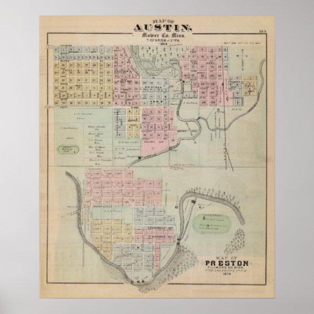 Karta i Austin, Mower County, Minnesota Poster (Framsidan)