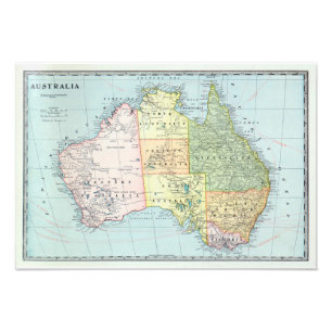 Karta i Australien med städer och vägar 1932 - Fototryck