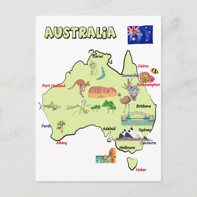 karta i Australien med storstäder Vykort (Framsida)