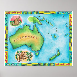 Karta i Australien Poster
