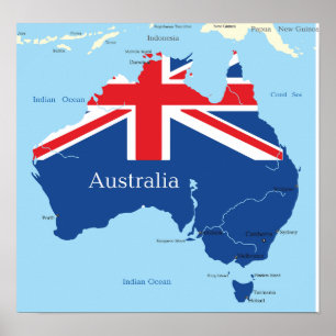 Karta i Australien Poster