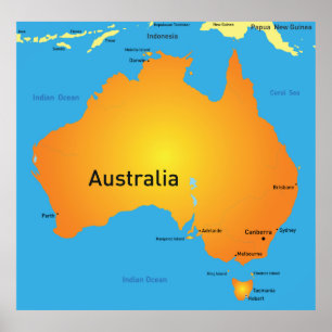 Karta i Australien Poster