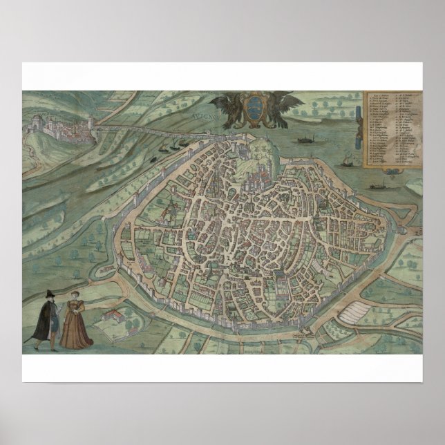 Karta i Avignon, från "Civitates Orbis Terrarum" a Poster (Framsidan)