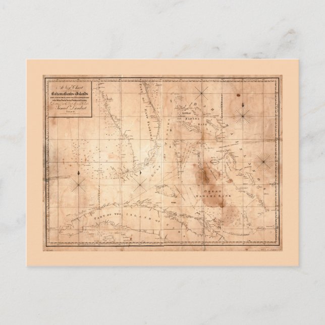 Karta i Bahama Banker och Bahama-öarna (1817) Vykort (Framsida)