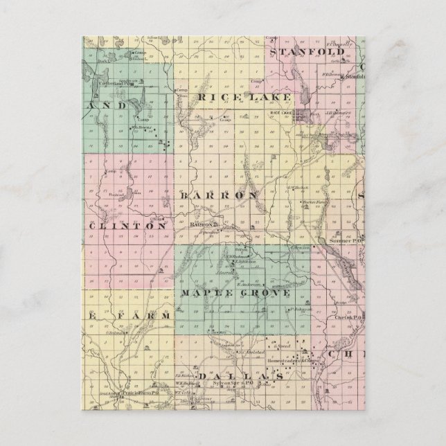 Karta i Barron County, delstaten Wisconsin Vykort (Framsida)