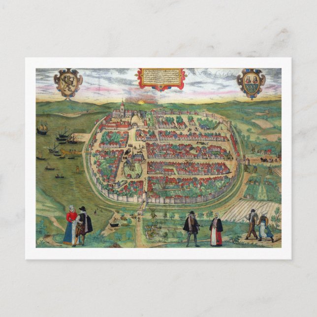 Karta i Barth, från "Civitates Orbis Terrarum" av  Vykort (Framsida)