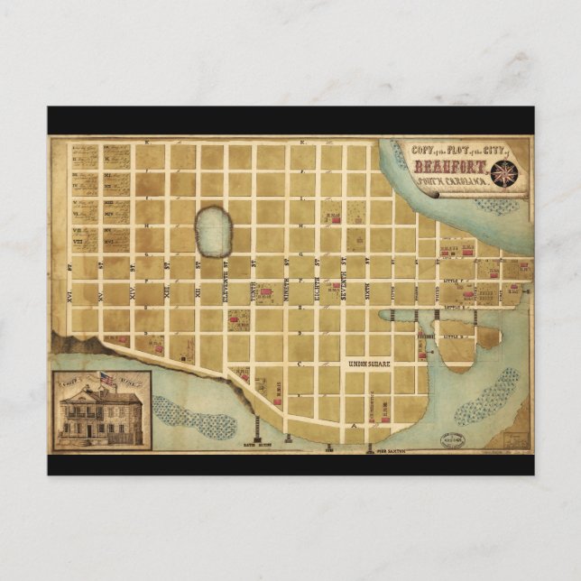 Karta i Beaufort South Carolina (1860) Vykort (Framsida)