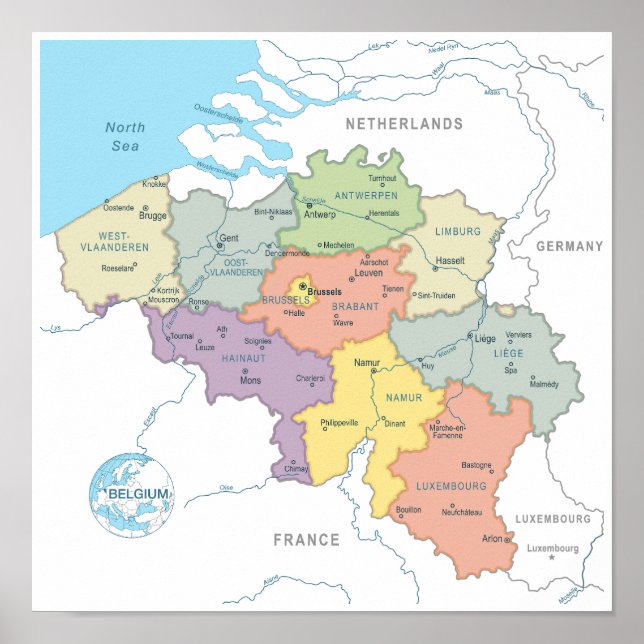 Karta i Belgien Poster (Framsidan)