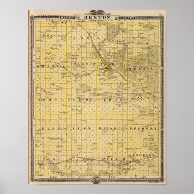Karta i Benton County, delstaten Iowa Poster (Framsidan)