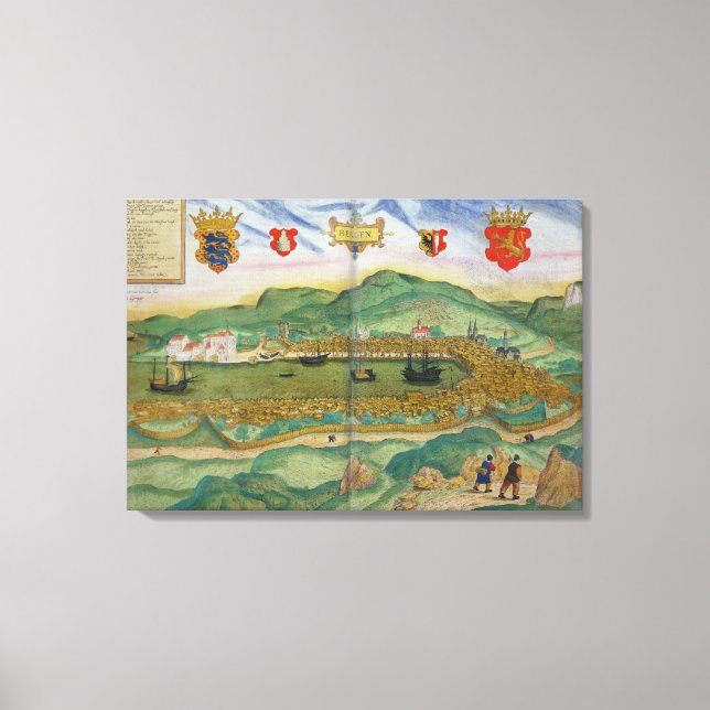 Karta i Bergen, från "Civitates Orbis Terrarum" av Canvastryck (Framsida)