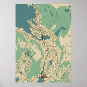 Karta i Bergen, Norgen Poster