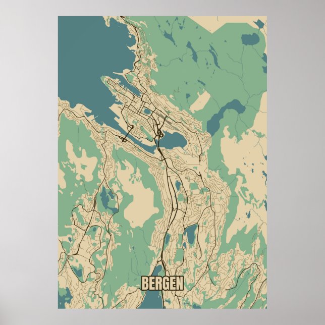 Karta i Bergen, Norgen Poster (Framsidan)