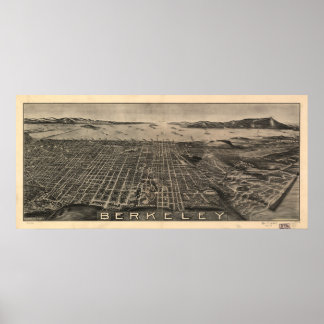 Karta i Berkeley, Birds-Öga View, 1909 Poster