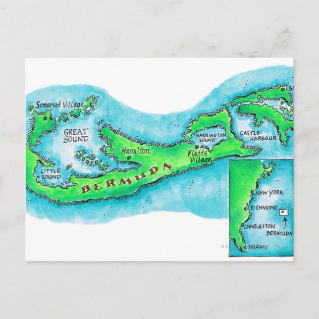 Karta i Bermuda Vykort (Framsida)