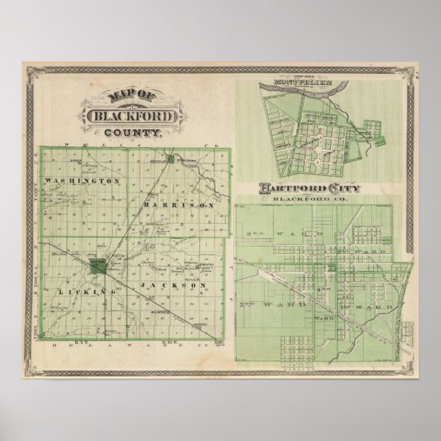 Karta i Blackford County med Montpelier Poster (Framsidan)