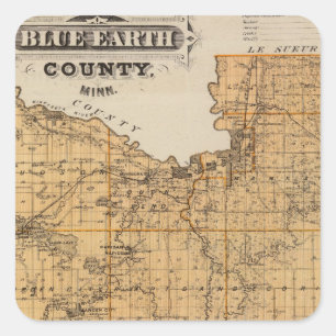 Karta i Blue Earth County, Minnesota Fyrkantigt Klistermärke