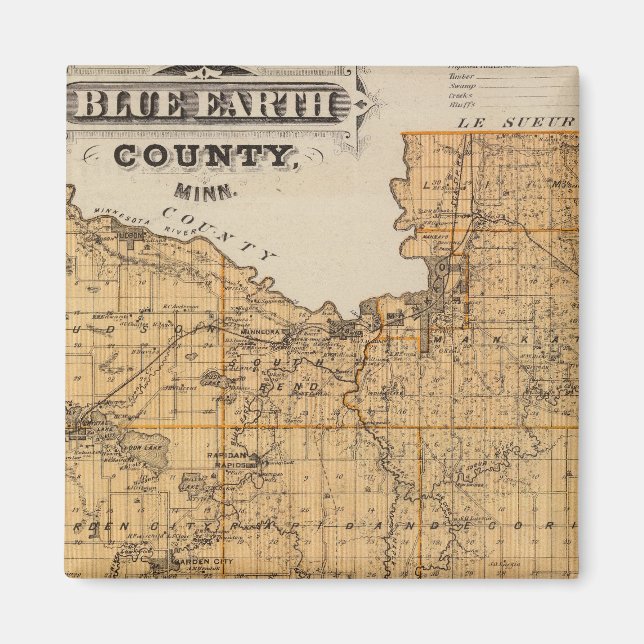 Karta i Blue Earth County, Minnesota Magnet (Framsidan)