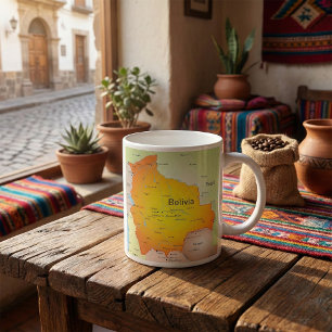 Karta i Bolivia med städer och Gräns Kaffemugg