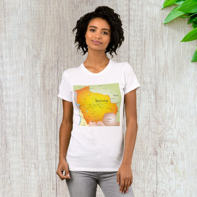 Karta i Bolivia med städer och Gräns T Shirt (Skapare uppladdad)