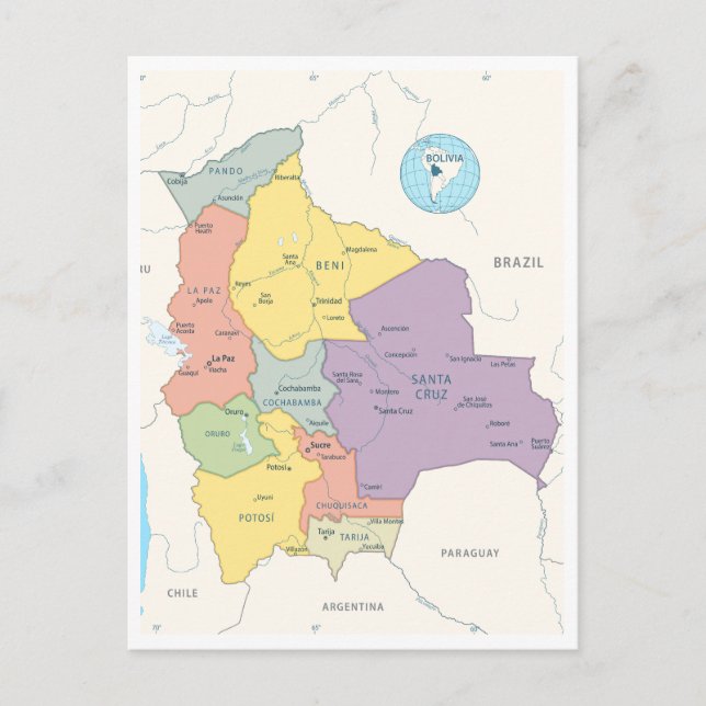 Karta i Bolivia Vykort (Framsida)